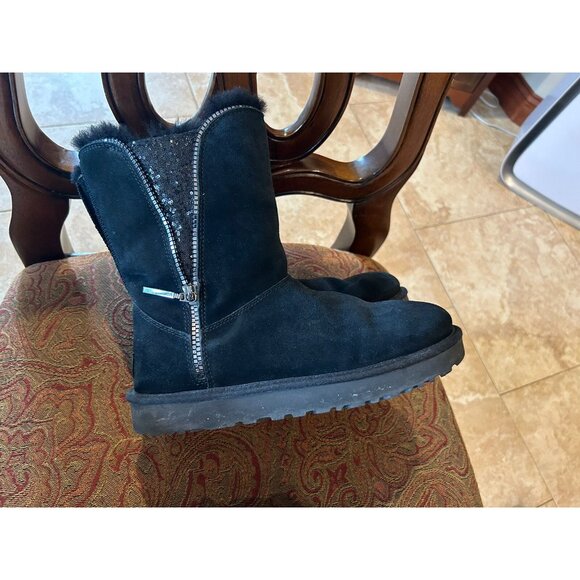 UGG BLACK SPARKLE Women's Black Boots W/ Fake Zipper- Size 9 AUTHENTIC - Picture 1 of 12